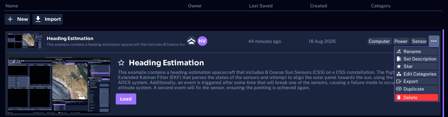 Export action in a simulation row on the Studio Home Screen