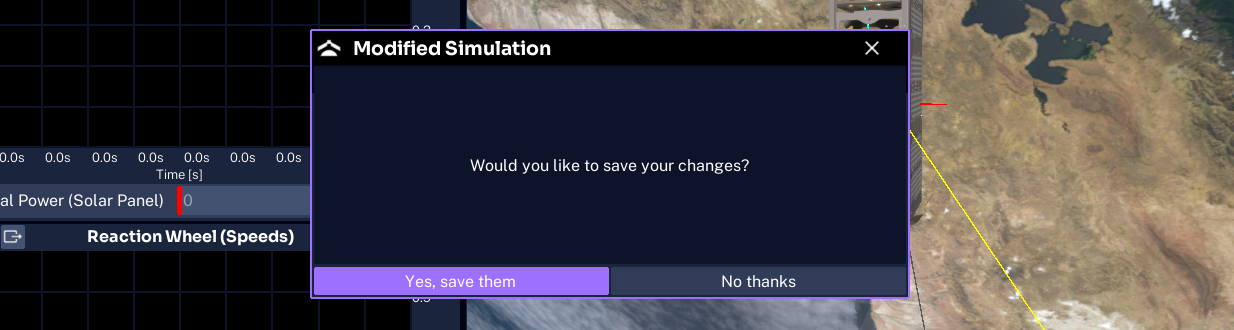 Studio prompt warning that the simulation contains unsaved changes