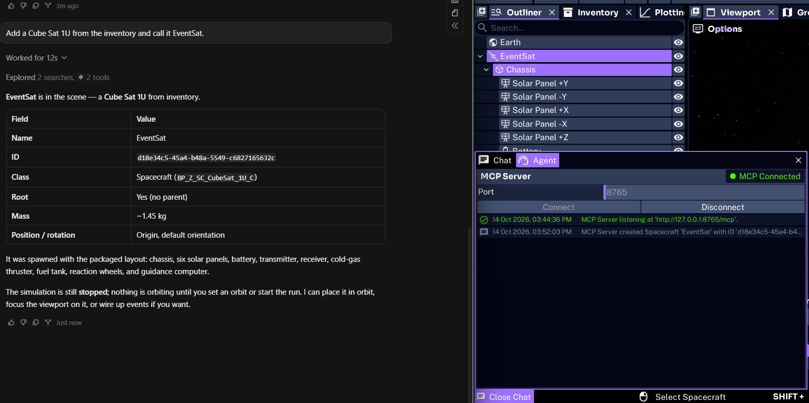 EventSat added from the inventory by an agent