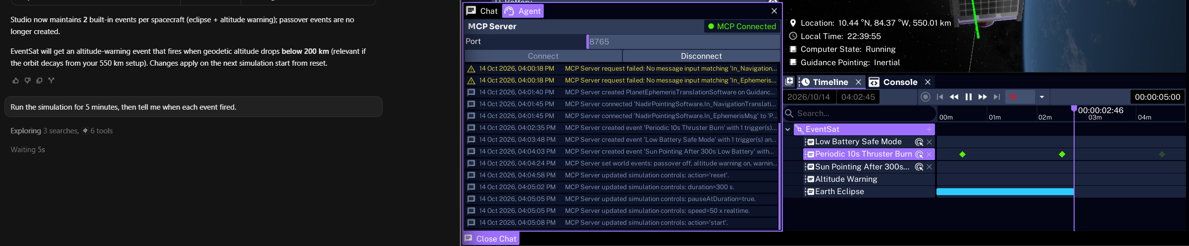 Event firings on the Timeline Panel after a run