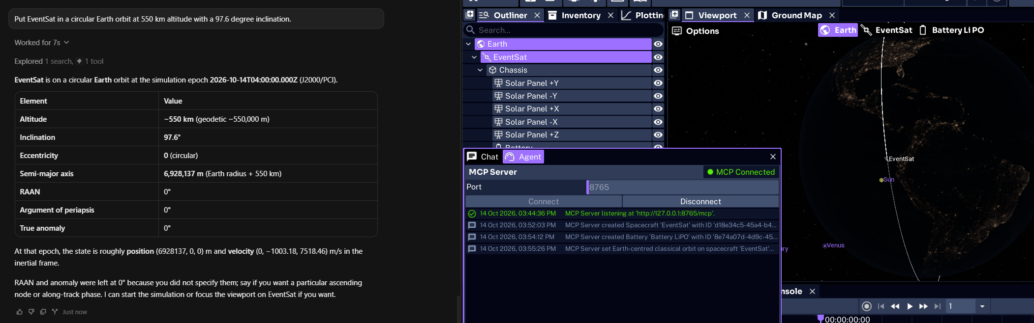 EventSat orbit drawn in the viewport