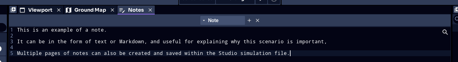 Notes panel containing an example note in Studio