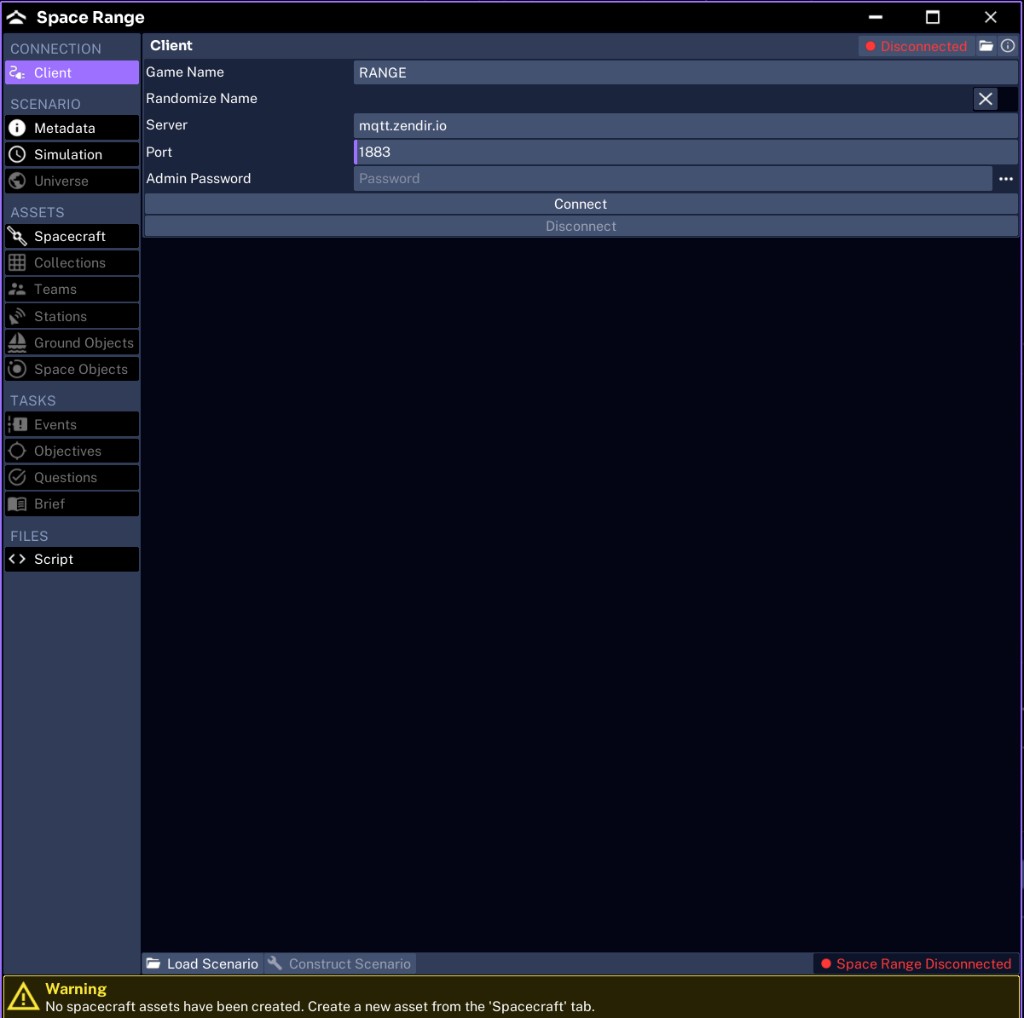 The Space Range Client tab