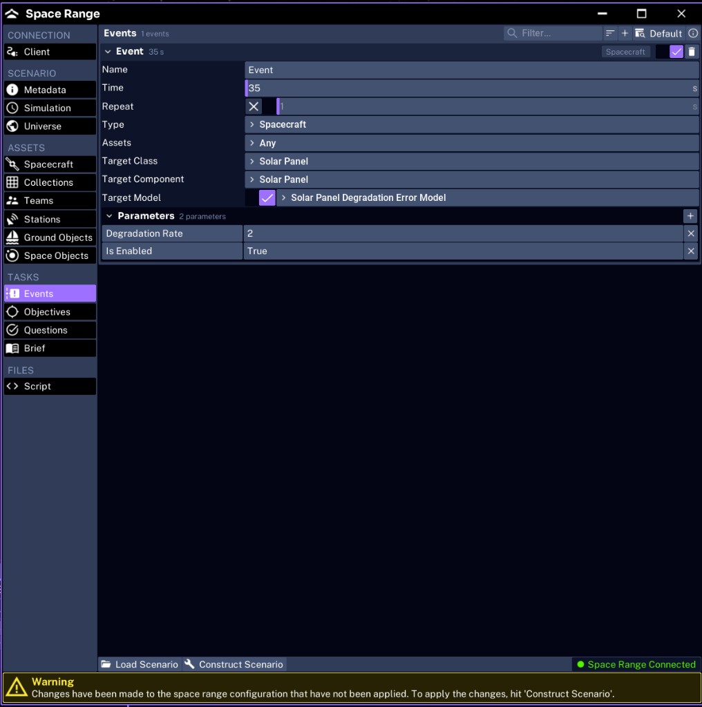 Space Range event editor