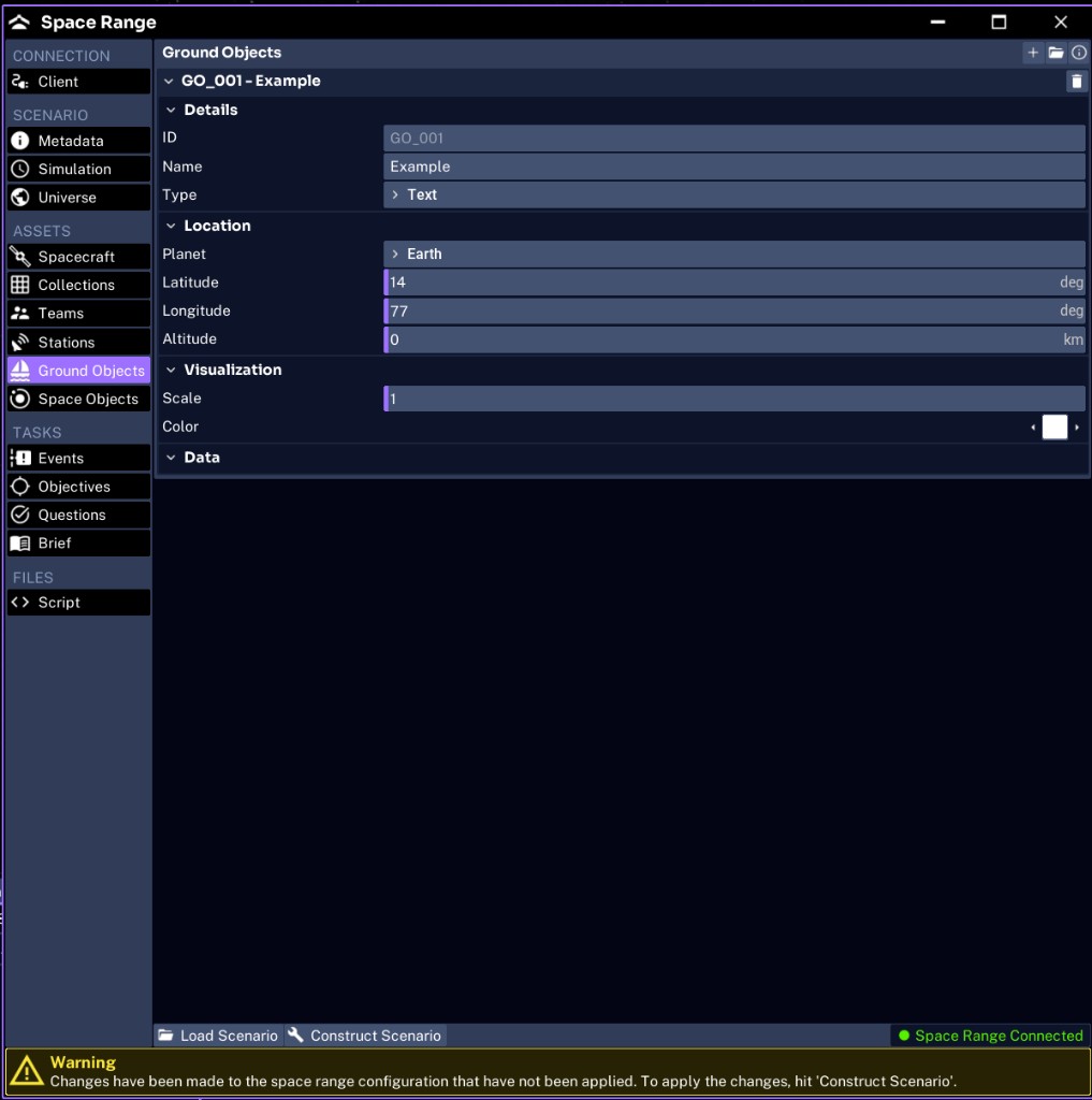 The Space Range Ground Objects tab