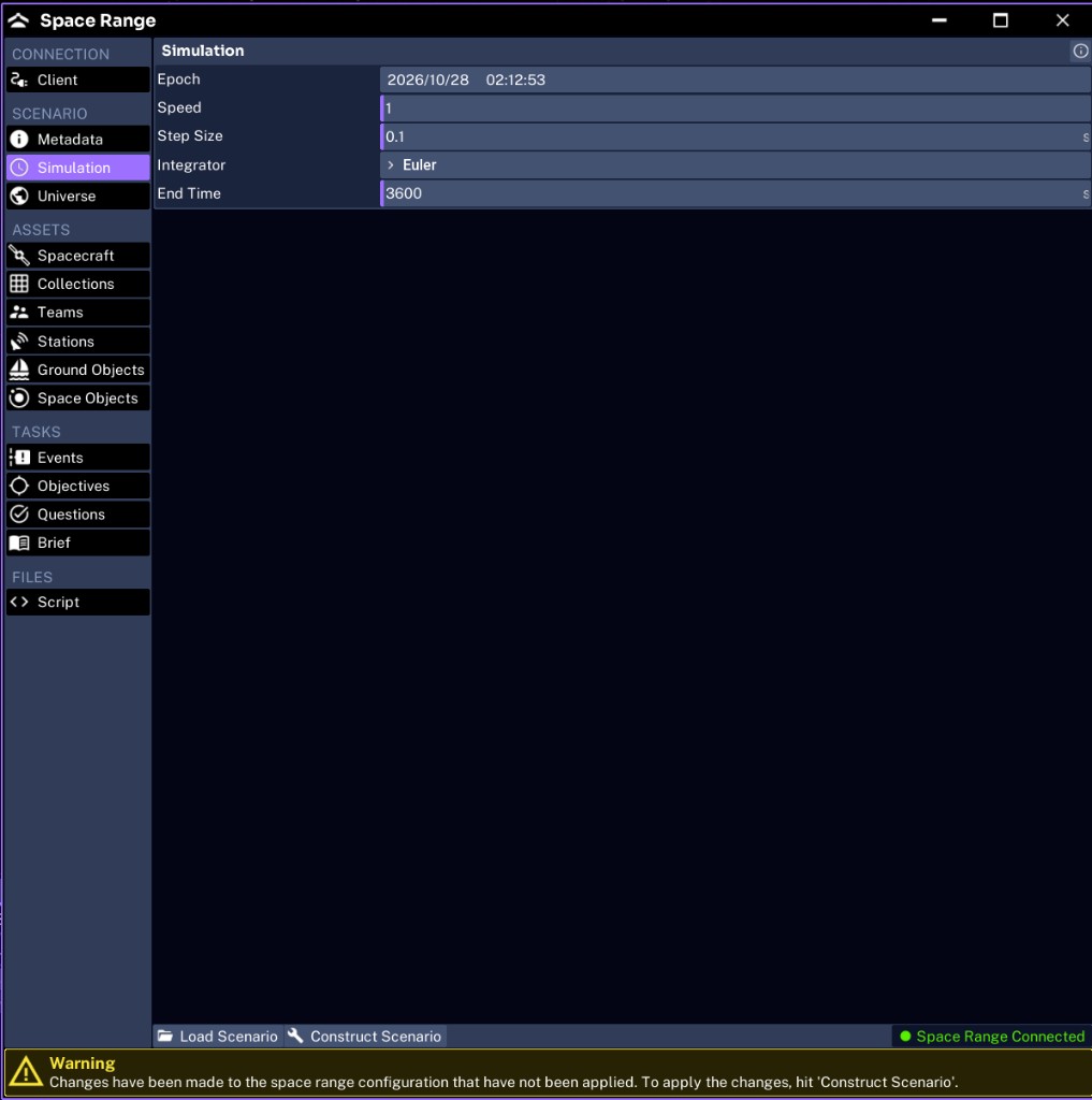 The Space Range Simulation tab