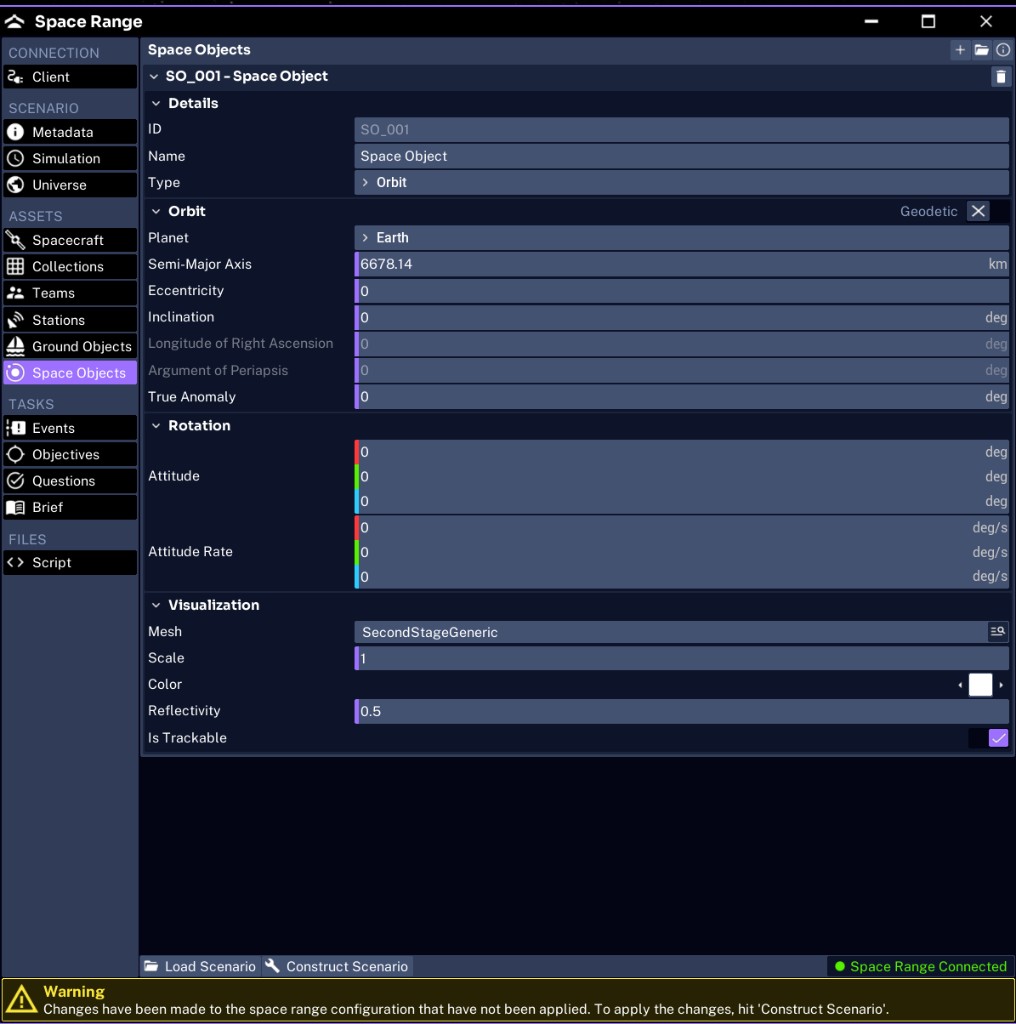 The Space Range Space Objects tab