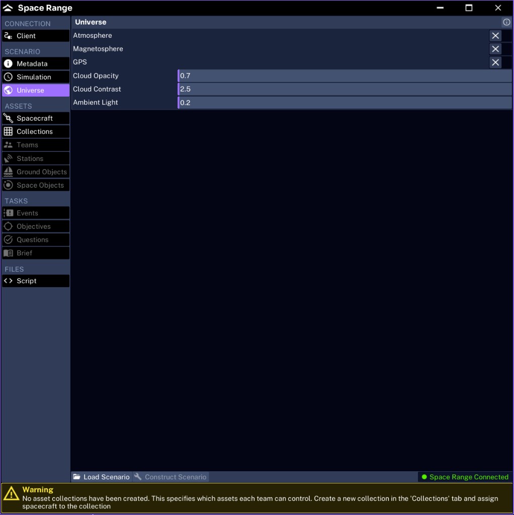 The Space Range Universe tab