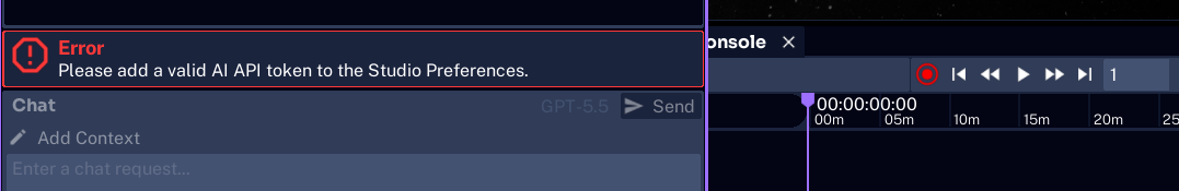 Error shown when no AI API token is configured
