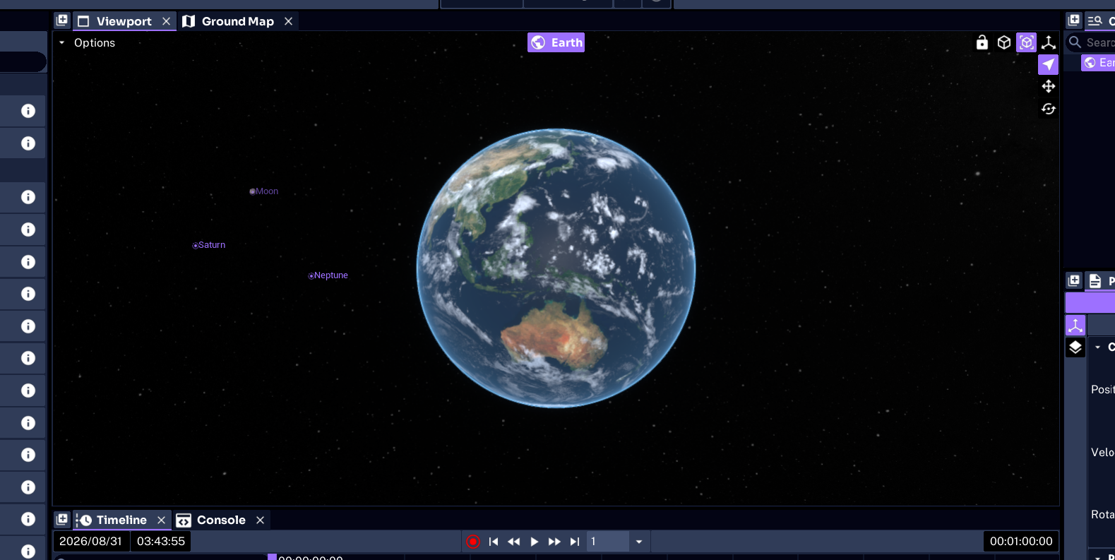 Viewport Panel centered on Earth